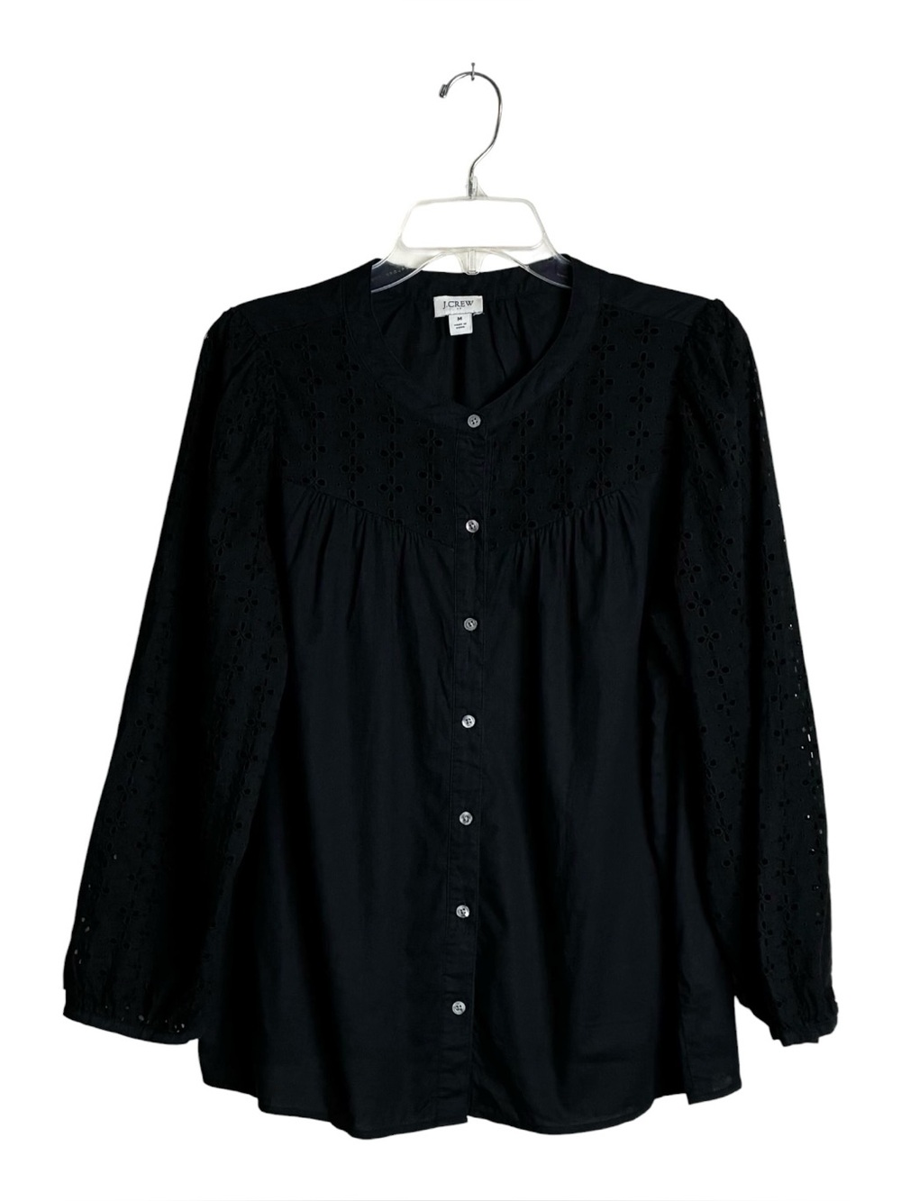 J Crew Black Mixed Media Button Front Top Size Medium
